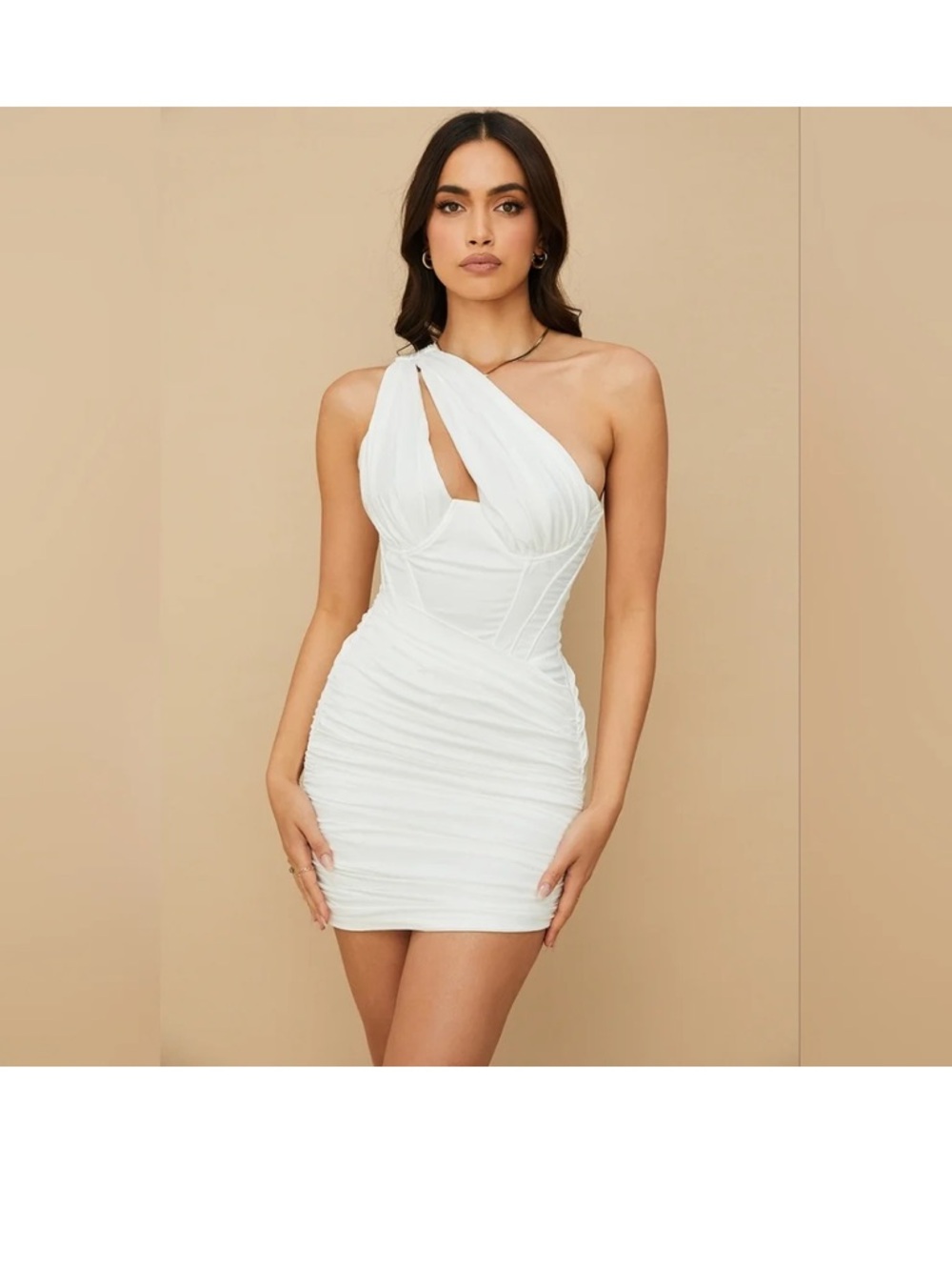 NWT House of CB Clementine White One Shoulder Corset Ruched Mini Dress XS